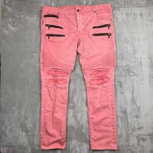 Rockstar Mens Pink Biker Moto Distressed Zipper Denim Jeans Size 40x34